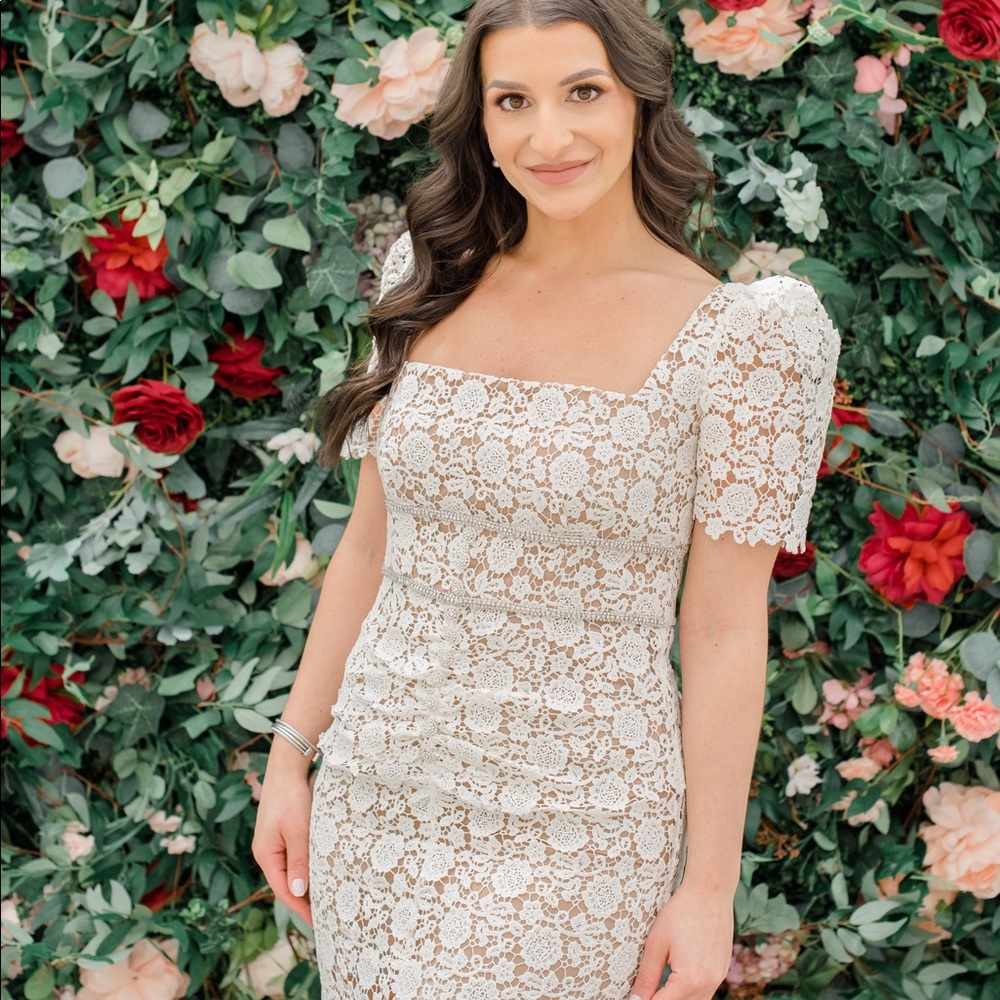 SELF-PORTRAIT Crystal-embellished guipure lace midi dress - Picture 4 of 8